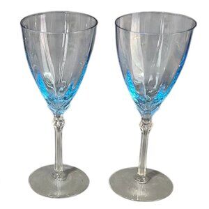 4 Rare Fostoria Fairfax Stems ~ Azure Blue ~ Wine Glasses ~ Bar ~Spring Summer